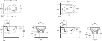 Závěsný bidet NUVOLA - Bez upevňovací sady, 460 x 350 x 245 mm