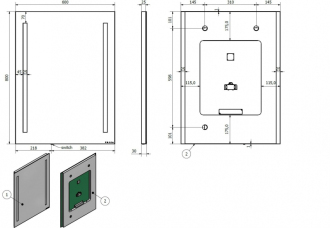 LABE obdélníkové zrcadlo s LED osvětlením V 600 × Š 1200 mm ZRLABE6012
