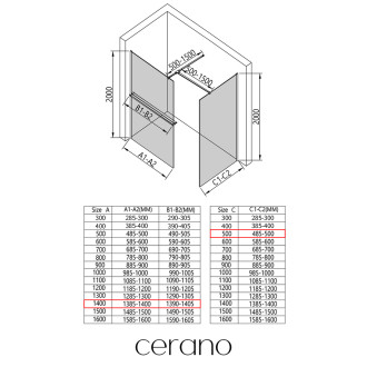 CERANO Sprchová zástěna Walk-in Onyx T L/P +držák černá mat, mléčné sklo 140x50