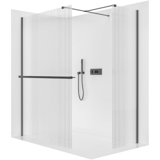 CERANO - Sprchová zástěna Walk-in Onyx T L/P - 8 mm - hranatá vzpěra + polička/držák na ručníky - černá matná, rýhované sklo - 160x90x200 cm