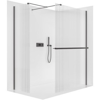 CERANO - Sprchová zástěna Walk-in Onyx T L/P - 8 mm - hranatá vzpěra + polička/držák na ručníky - černá matná, rýhované sklo - 90x50x200 cm
