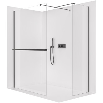 CERANO - Sprchová zástěna Walk-in Onyx T L/P - 8 mm - hranatá vzpěra + polička/držák na ručníky - černá matná, transparentní sklo - 110x70x200 cm