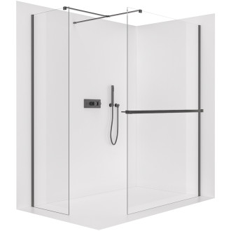 CERANO - Sprchová zástěna Walk-in Onyx T L/P - 8 mm - hranatá vzpěra + polička/držák na ručníky - černá matná, transparentní sklo - 140x80x200 cm