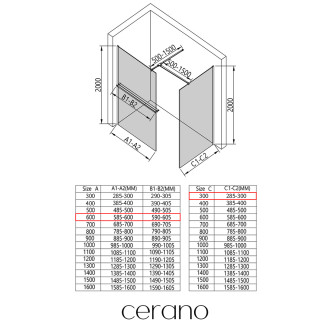 CERANO - Sprchová zástěna Walk-in Onyx T L/P - 8 mm - hranatá vzpěra + polička/držák na ručníky - černá matná, transparentní sklo - 60x30x200 cm