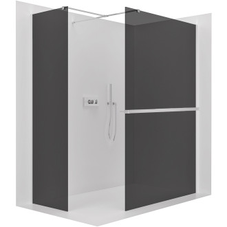 CERANO - Sprchová zástěna Walk-in Onyx T L/P - 8 mm - hranatá vzpěra + polička/držák na ručníky - chrom, grafitové sklo - 130x60x200 cm