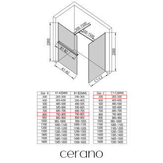 CERANO - Sprchová zástěna Walk-in Onyx T L/P - 8 mm - hranatá vzpěra + polička/držák na ručníky - chrom, grafitové sklo - 80x30x200 cm