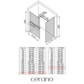 CERANO Sprchová zástěna Walk-in Onyx T L/P +držák chrom, grafitové sklo- 160x130