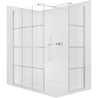 CERANO - Sprchová zástěna Walk-in Onyx T L/P - 8 mm - hranatá vzpěra + polička/držák na ručníky - chrom, industriální sklo - 110x90x200 cm