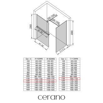 CERANO Sprchová zástěna Walk-in Onyx T L/P +držák chrom, industriální sklo 120x110