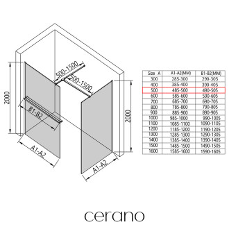 CERANO - Sprchová zástěna Walk-in Onyx T L/P - 8 mm - hranatá vzpěra + polička/držák na ručníky - chrom, mléčné sklo - 50x50x200 cm