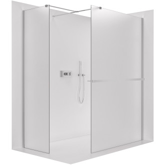 CERANO - Sprchová zástěna Walk-in Onyx T L/P - 8 mm - hranatá vzpěra + polička/držák na ručníky - chrom, mléčné sklo - 90x60x200 cm