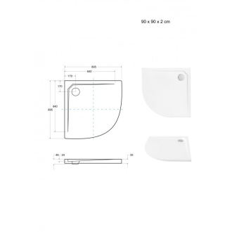 BESCO ASCO, vanička z mramoru, čtvrtkruh, 80x80x3,5 cm, bílá, bez nožiček VANKASCO80