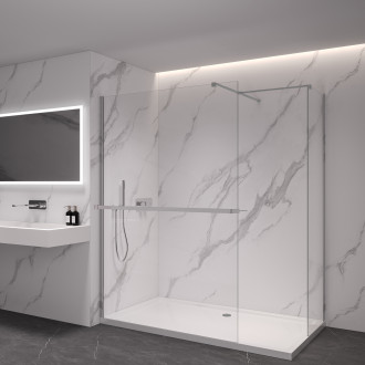 CERANO - Sprchová zástěna Walk-in Onyx T L/P - 8 mm - hranatá vzpěra + polička/držák na ručníky - chrom, transparentní sklo - 160x30x200 cm