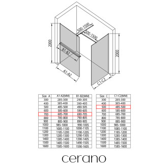 CERANO - Sprchová zástěna Walk-in Onyx T L/P - 8 mm - hranatá vzpěra + polička/držák na ručníky - chrom, transparentní sklo - 70x50x200 cm