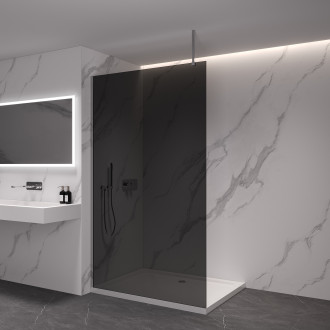 CERANO - Sprchová zástěna Walk-in Onyx Top Cube L/P - 10 mm - hranatá vzpěra - chrom, grafitové sklo - 150x200 cm