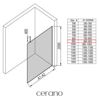CERANO - Sprchová zástěna Walk-in Onyx Top Cube L/P - 10 mm - hranatá vzpěra - chrom, grafitové sklo - 90x200 cm