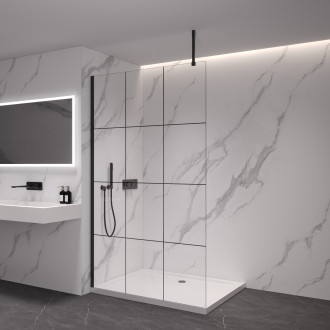 CERANO - Sprchová zástěna Walk-in Onyx Top Cube L/P - 8 mm - hranatá vzpěra - černá matná, industriální sklo - 90x200 cm