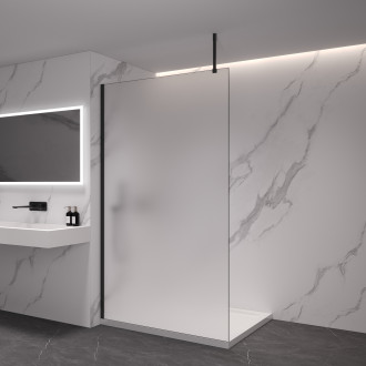 CERANO - Sprchová zástěna Walk-in Onyx Top Cube L/P - 8 mm - hranatá vzpěra - černá matná, mléčné sklo - 160x200 cm