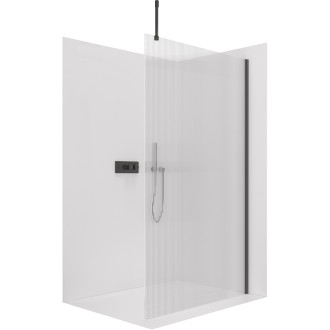 CERANO - Sprchová zástěna Walk-in Onyx Top Cube L/P - 8 mm - hranatá vzpěra - černá matná, rýhované sklo - 140x200 cm