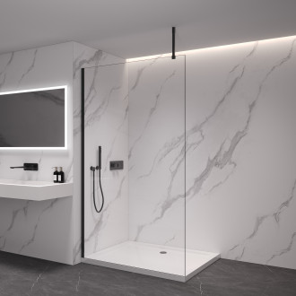 CERANO - Sprchová zástěna Walk-in Onyx Top Cube L/P - 8 mm - hranatá vzpěra - černá matná, transparentní sklo - 110x200 cm