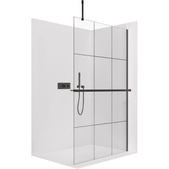CERANO - Sprchová zástěna Walk-in Onyx Top Cube L/P - 8 mm - hranatá vzpěra + polička/držák na ručníky - černá matná, industriální sklo - 160x200 cm