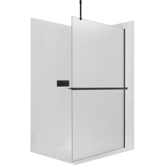 CERANO - Sprchová zástěna Walk-in Onyx Top Cube L/P - 8 mm - hranatá vzpěra + polička/držák na ručníky - černá matná, mléčné sklo - 30x200 cm
