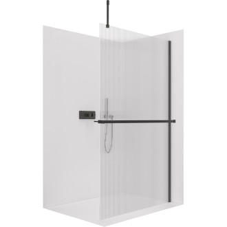 CERANO - Sprchová zástěna Walk-in Onyx Top Cube L/P - 8 mm - hranatá vzpěra + polička/držák na ručníky - černá matná, rýhované sklo - 160x200 cm