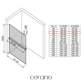 CERANO - Sprchová zástěna Walk-in Onyx Top Cube L/P - 8 mm - hranatá vzpěra + polička/držák na ručníky - černá matná, transparentní sklo - 50x200 cm