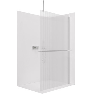 CERANO - Sprchová zástěna Walk-in Onyx Top Cube L/P - 8 mm - hranatá vzpěra + polička/držák na ručníky - chrom, rýhované sklo - 50x200 cm