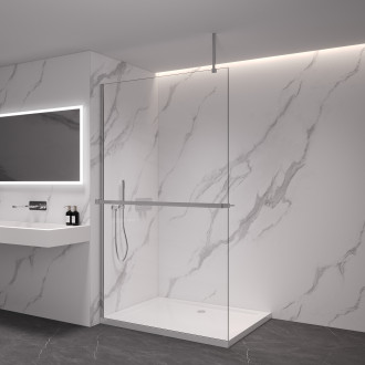 CERANO - Sprchová zástěna Walk-in Onyx Top Cube L/P - 8 mm - hranatá vzpěra + polička/držák na ručníky - chrom, transparentní sklo - 60x200 cm