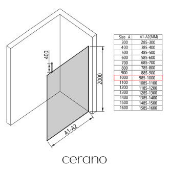 CERANO - Sprchová zástěna Walk-in Onyx Top Round L/P - 10 mm - kulatá vzpěra - černá matná, grafitové sklo - 100x200 cm
