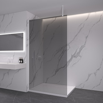 CERANO - Sprchová zástěna Walk-in Onyx Top Round L/P - 8 mm - kulatá vzpěra - bílá matná, grafitové sklo - 90x200 cm