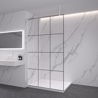 CERANO - Sprchová zástěna Walk-in Onyx Top Round L/P - 8 mm - kulatá vzpěra - bílá matná, industriální sklo - 140x200 cm