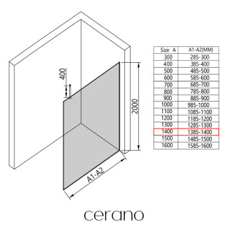 CERANO - Sprchová zástěna Walk-in Onyx Top Round L/P - 8 mm - kulatá vzpěra - černá matná, grafitové sklo - 140x200 cm