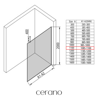 CERANO - Sprchová zástěna Walk-in Onyx Top Round L/P - 8 mm - kulatá vzpěra - černá matná, industriální sklo - 110x200 cm