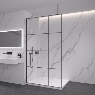 CERANO - Sprchová zástěna Walk-in Onyx Top Round L/P - 8 mm - kulatá vzpěra - černá matná, industriální sklo - 120x200 cm