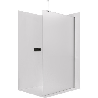 CERANO - Sprchová zástěna Walk-in Onyx Top Round L/P - 8 mm - kulatá vzpěra - černá matná, mléčné sklo - 100x200 cm