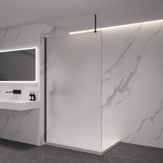 CERANO - Sprchová zástěna Walk-in Onyx Top Round L/P - 8 mm - kulatá vzpěra - černá matná, mléčné sklo - 110x200 cm