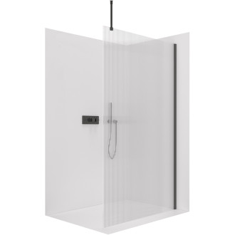 CERANO - Sprchová zástěna Walk-in Onyx Top Round L/P - 8 mm - kulatá vzpěra - černá matná, rýhované sklo - 100x200 cm