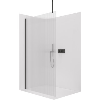 CERANO - Sprchová zástěna Walk-in Onyx Top Round L/P - 8 mm - kulatá vzpěra - černá matná, rýhované sklo - 160x200 cm