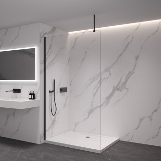 CERANO - Sprchová zástěna Walk-in Onyx Top Round L/P - 8 mm - kulatá vzpěra - černá matná, transparentní sklo - 110x200 cm