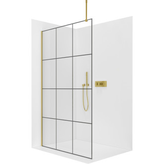 CERANO - Sprchová zástěna Walk-in Onyx Top Round L/P - 8 mm - kulatá vzpěra - zlatá kartáčovaná, industriální sklo - 140x200 cm