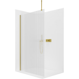 CERANO - Sprchová zástěna Walk-in Onyx Top Round L/P - 8 mm - kulatá vzpěra - zlatá kartáčovaná, rýhované sklo - 80x200 cm