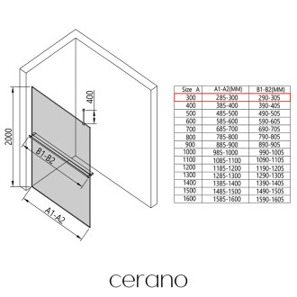 CERANO - Sprchová zástěna Walk-in Onyx Top Round L/P - 8 mm - kulatá vzpěra + polička/držák na ručníky - černá matná, grafitové sklo - 30x200 cm
