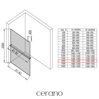 CERANO Sprchová zástěna Walk-in Onyx Top L/P držák 8mm černá mat/industriální sklo 140x200