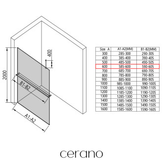 CERANO - Sprchová zástěna Walk-in Onyx Top Round L/P - 8 mm - kulatá vzpěra + polička/držák na ručníky - černá matná, mléčné sklo - 60x200 cm