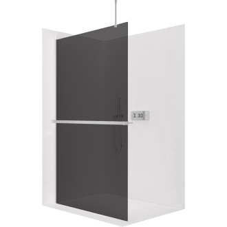 CERANO - Sprchová zástěna Walk-in Onyx Top Round L/P - 8 mm - kulatá vzpěra + polička/držák na ručníky - chrom, grafitové sklo - 50x200 cm