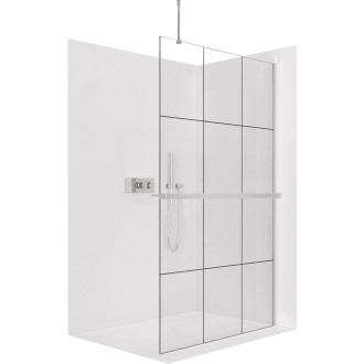 CERANO - Sprchová zástěna Walk-in Onyx Top Round L/P - 8 mm - kulatá vzpěra + polička/držák na ručníky - chrom, industriální sklo - 100x200 cm