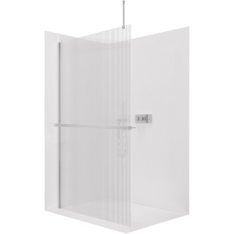 CERANO - Sprchová zástěna Walk-in Onyx Top Round L/P - 8 mm - kulatá vzpěra + polička/držák na ručníky - chrom, rýhované sklo - 160x200 cm