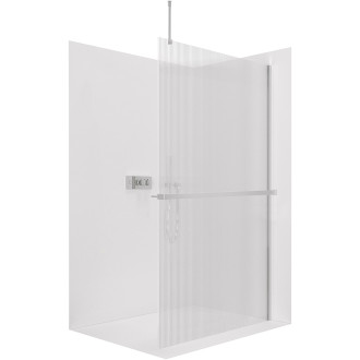 CERANO - Sprchová zástěna Walk-in Onyx Top Round L/P - 8 mm - kulatá vzpěra + polička/držák na ručníky - chrom, rýhované sklo - 50x200 cm